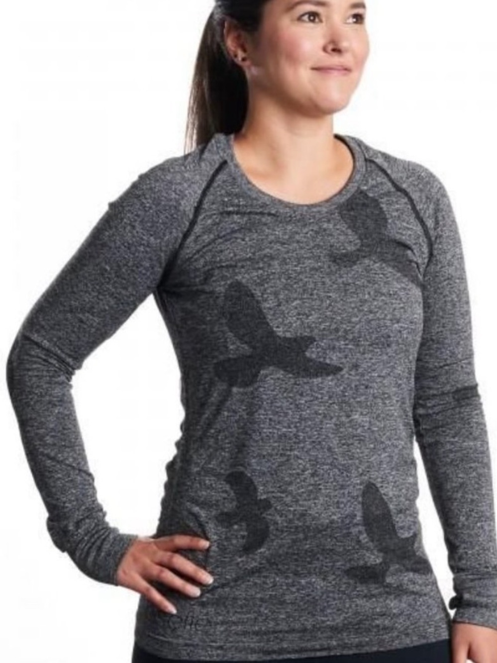 Oiselle Flyte Long Sleeve Running Technical Tee with Thumbholes - M - charcoal